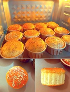 初学者纸杯蛋糕的做法_分蛋无水油，打发加糖分次，混合翻拌，烤准温时