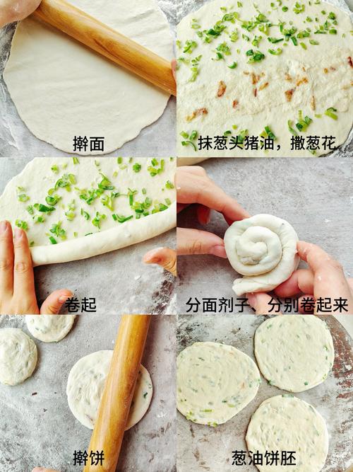 葱油饼的做法大全_中筋面水比10.38，揉光卷油煎脆香