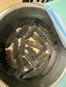 半干海参泡发的正确方法_水洗去沙嘴，冷藏换水增弹性，单根冷冻保品质