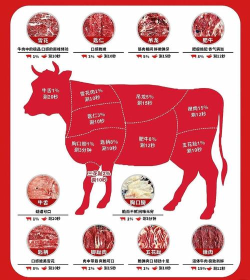 涮火锅牛的部位图解_吊龙嫩滑黄喉爽脆牛腩酥烂，各有所长！